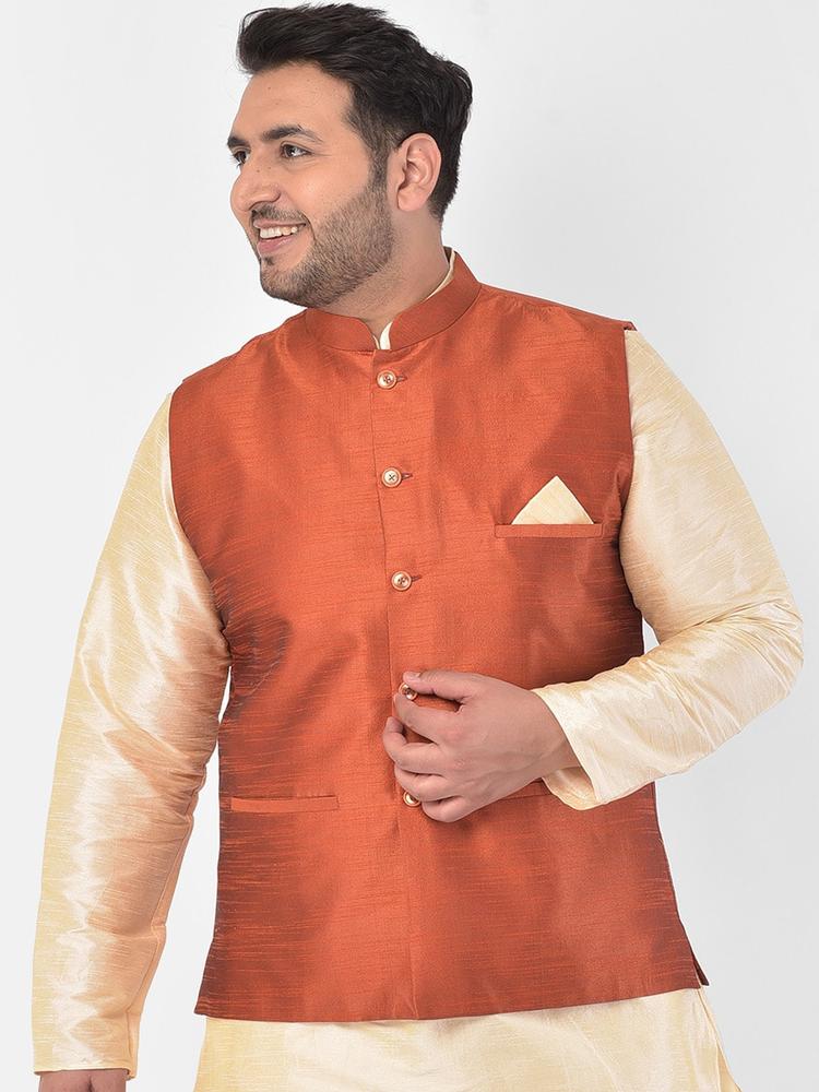 DEYANN PLUS Men Orange Solid Regular-Fit Nehru Jacket