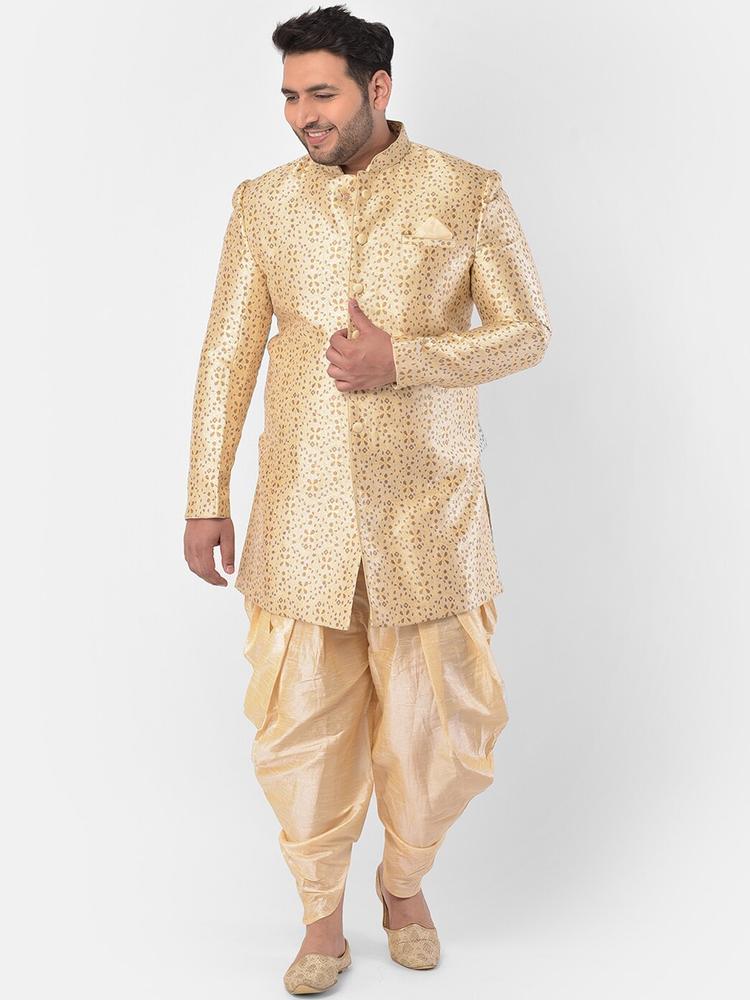 DEYANN PLUS Men Gold-Coloured Woven-Design Sherwani Set