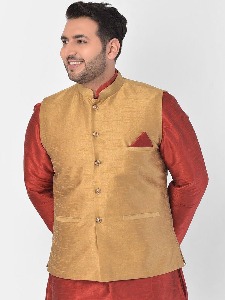 DEYANN PLUS Men Brown Solid Woven Plus Size Nehru Jacket