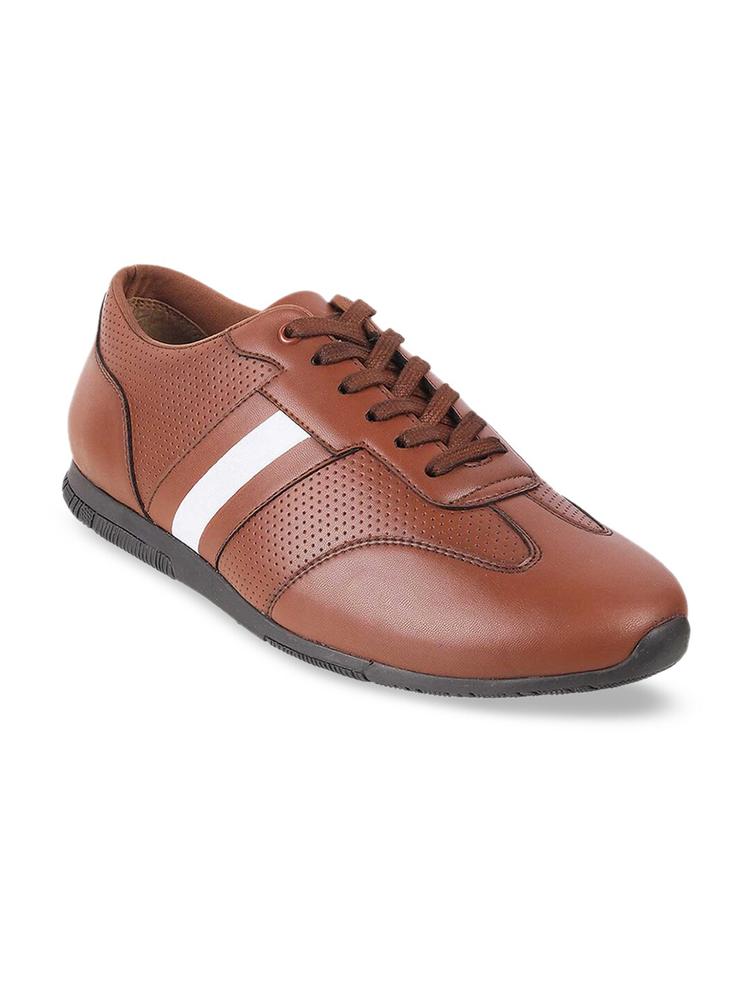 Mochi Men Tan Brown Perforations Leather Sneakers
