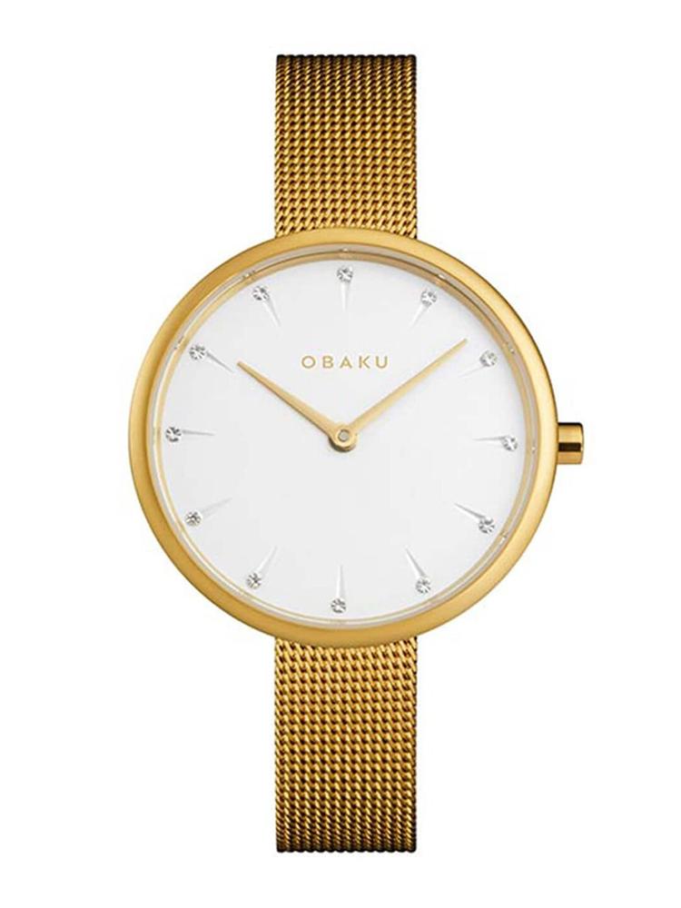 Obaku Women White Brass Dial & Gold Toned Stainless Steel Analogue Watch V233LXGIMG