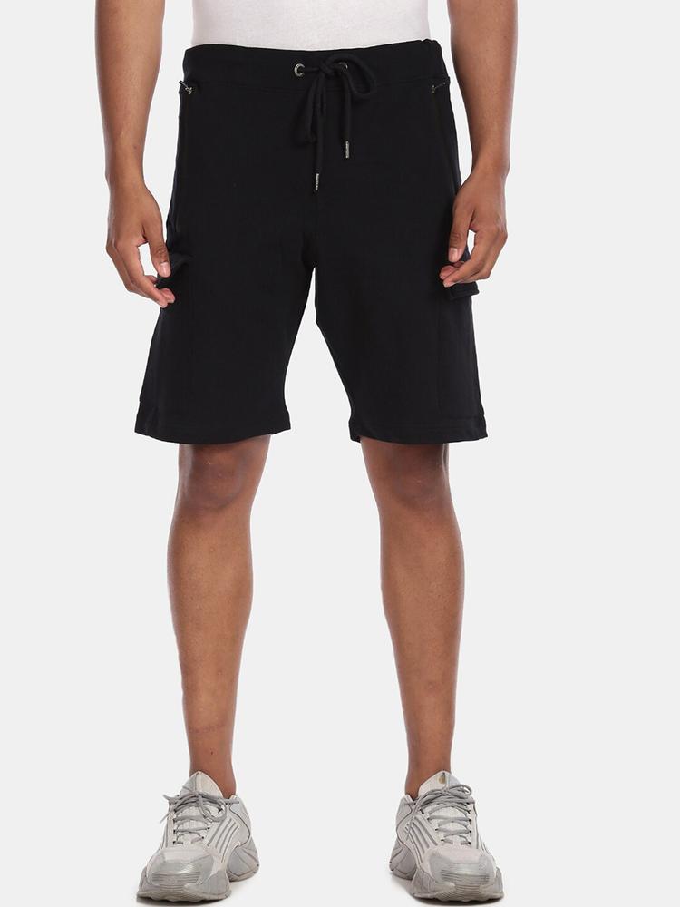 Aeropostale Men Black Solid Pure Cotton Regular Fit Shorts