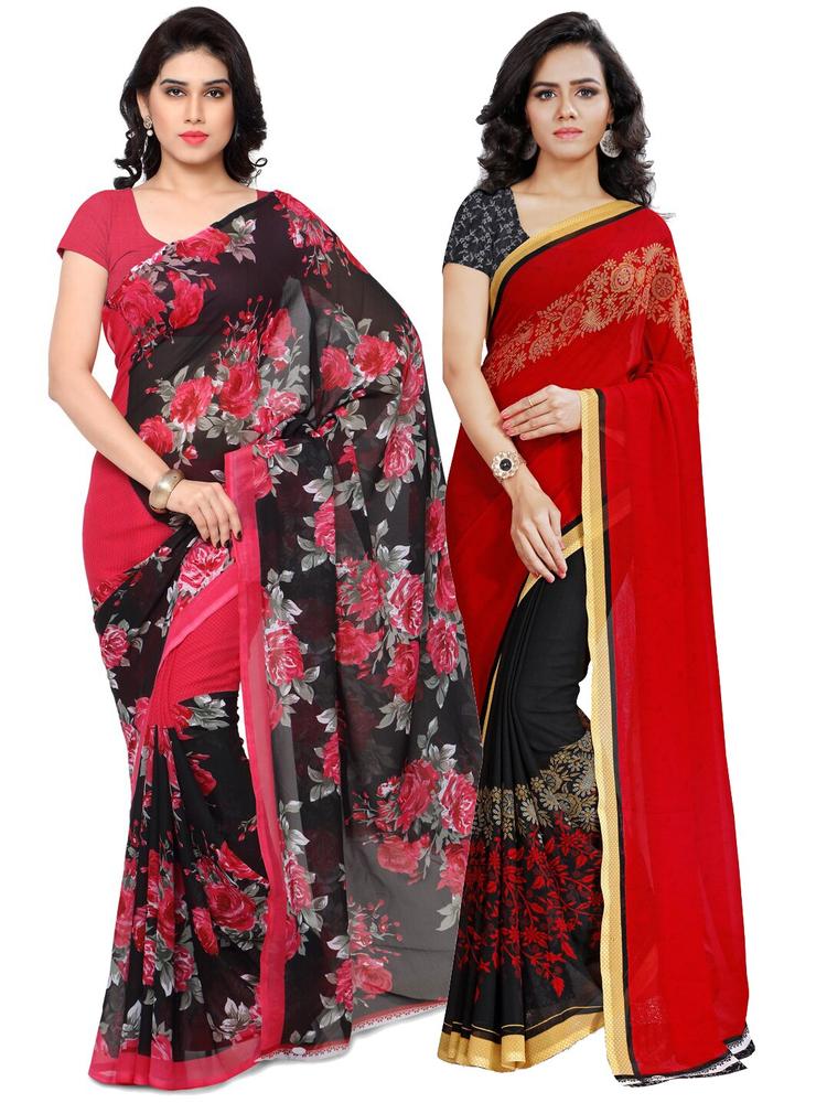 KALINI Pack of 2 Floral Poly Georgette Saree