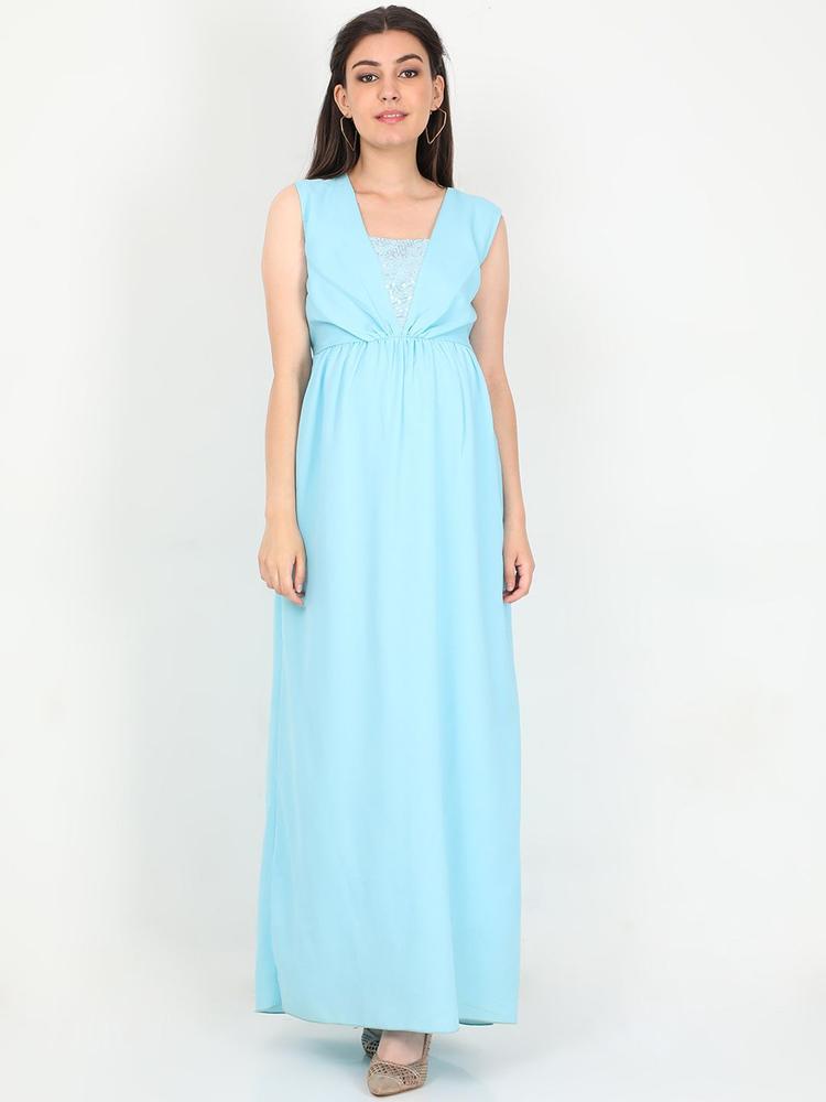 The Mom Store Blue Georgette Sequinned Maternity Maxi Dress