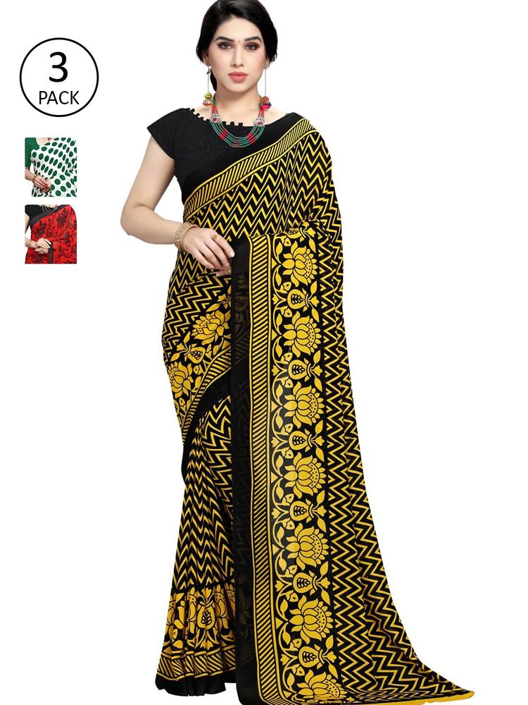 KALINI Women Pack of 3 Printed Poly Georgette Sarees