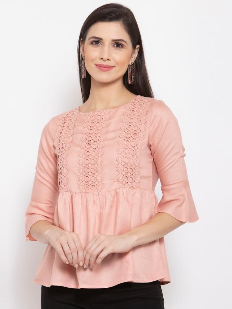 Style Quotient Women Nude-Coloured Flared Sleeve A-Line Top