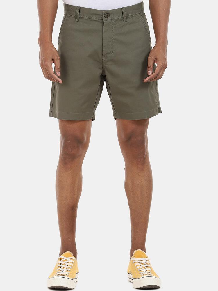 Aeropostale Men Olive Green Solid Regular Shorts