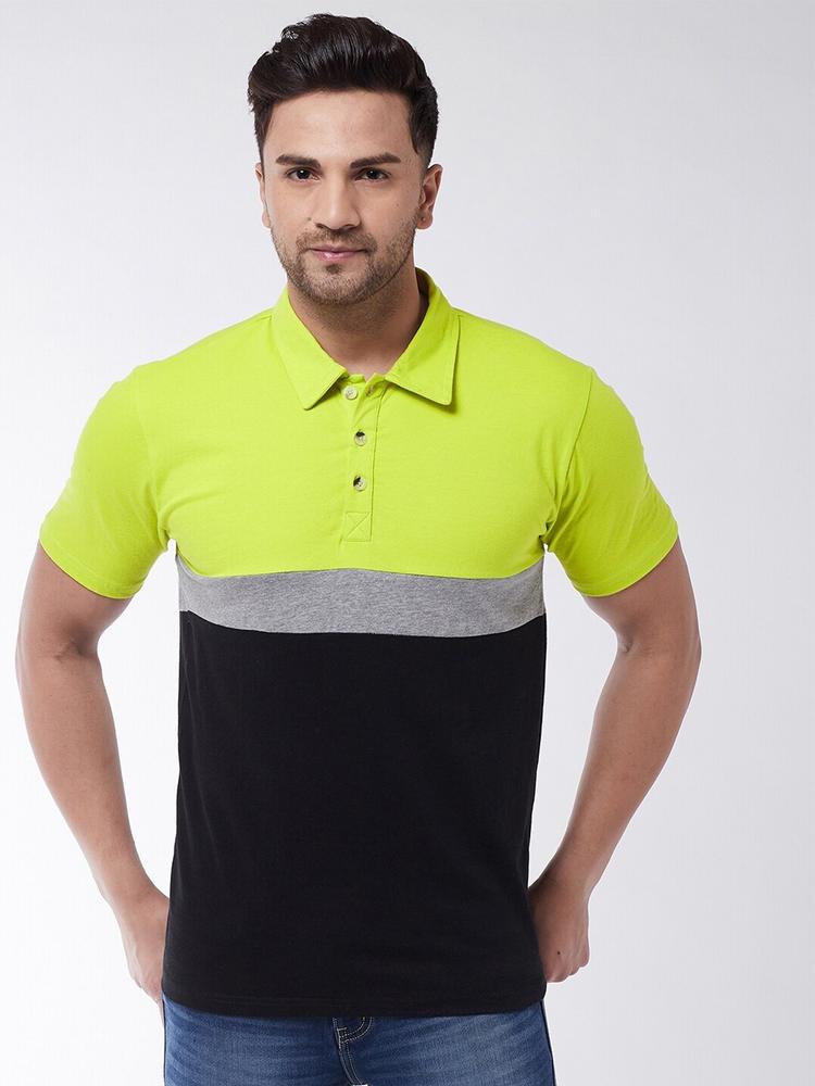 GRITSTONES Men Green   Colourblocked Polo Collar Applique T-shirt