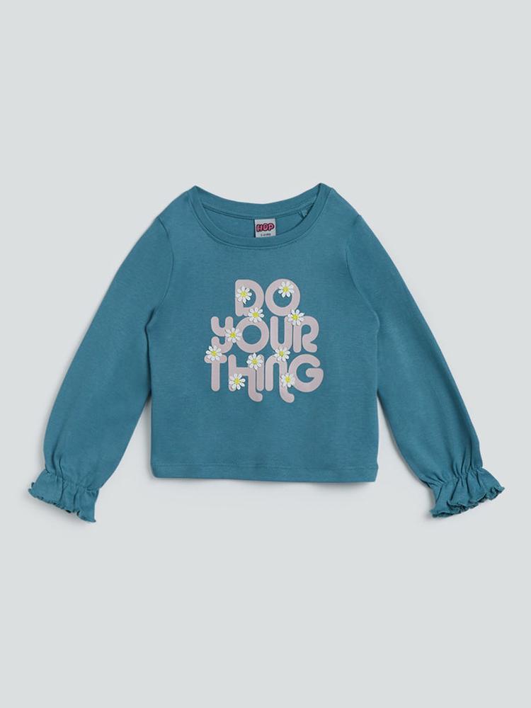 HOP Kids Teal Text Design T-Shirt
