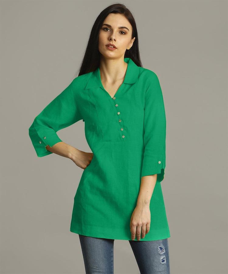 Green Polo Neck Linen Tunic
