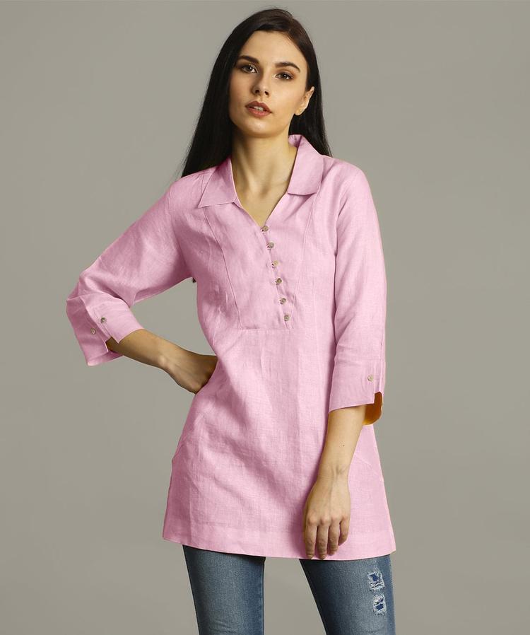 Plus Baby Pink Polo Neck Linen Tunic