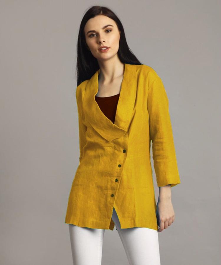 Mustard Linen Jacket Style Tunic