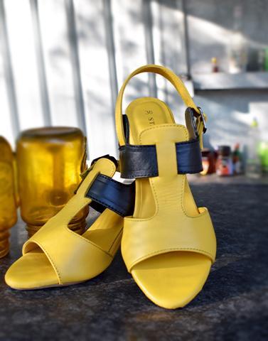 Yellow Stylish Leather Heels
