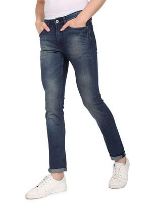 Men Blue Mid Rise Skinny Fit Stone Wash Jeans