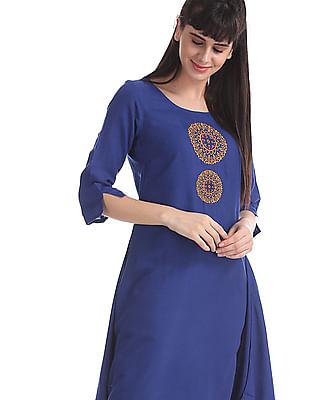 Blue Dipped Hem Embroidered Tunic