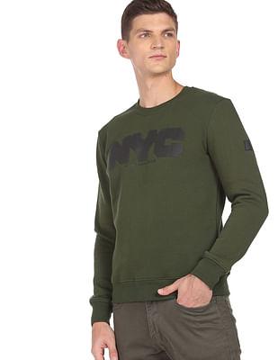 Men Olive Crew Neck Brand Print Sweatshirt