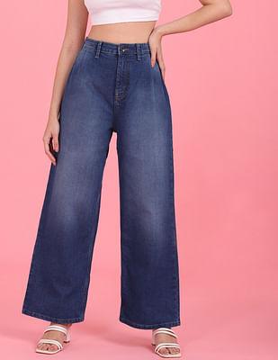 Blue High Rise Stone Wash Baggy Fit Jeans