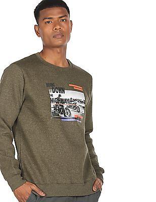 Men Olive Graphic Print Heathered Sweatshirt