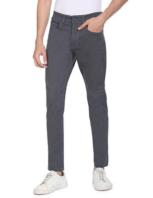 Men Grey Mid Rise Twill Weave Casual Trousers