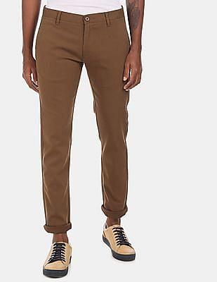 Men Brown Slim Tapered Fit Solid Trousers