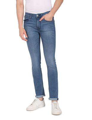 Men Blue Mid Rise Skinny Fit Stone Wash Jeans
