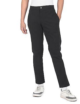 Men Black Mid Rise Solid Casual Trousers