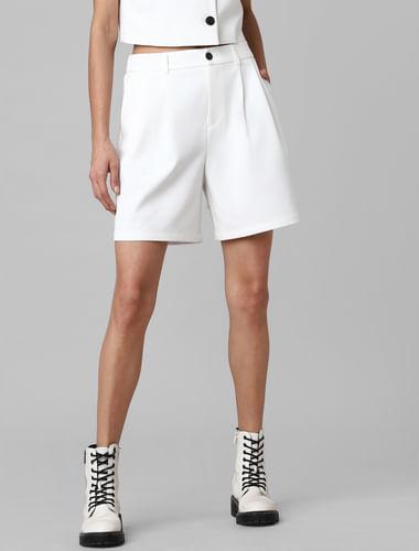 White High Rise Tailored Twill Shorts