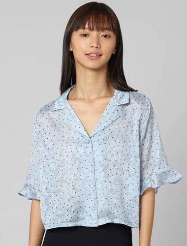 Blue Heart Print Satin Shirt