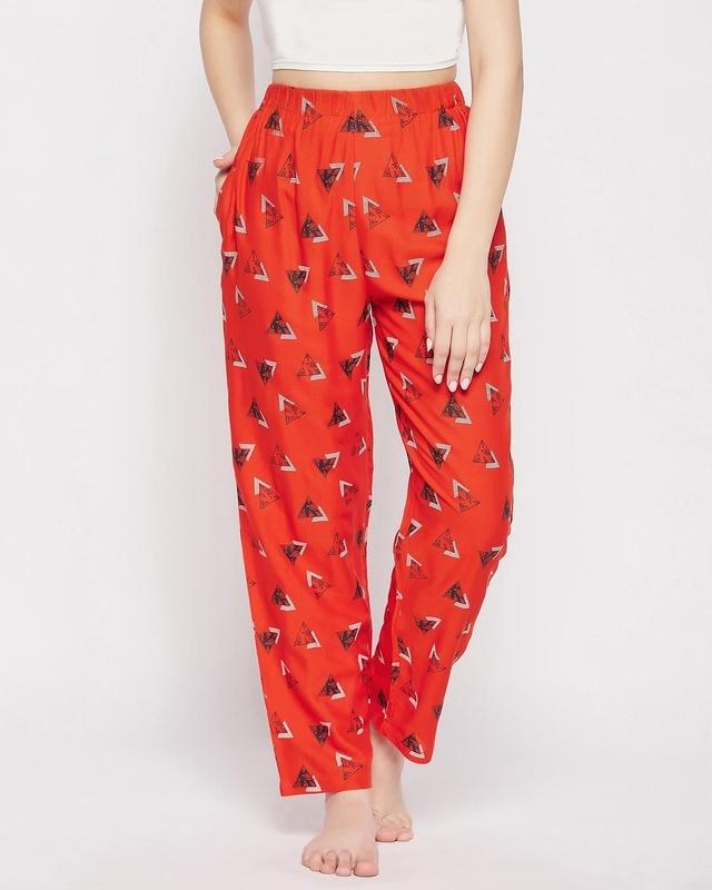 Clovia Women's Red Geometric Printed Pyjama