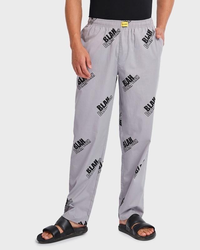 Men's Grey All Over Blah Blah Printed  Pyjamas