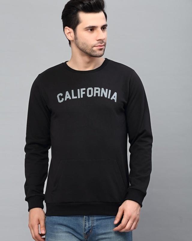 Men's Black California Typography Slim Fit Sweatshirt