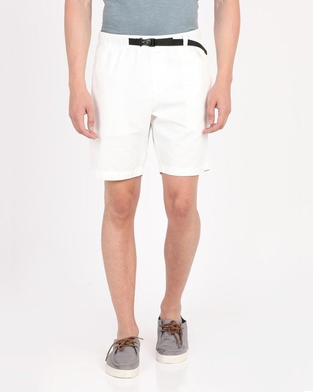 Men's White Slim Fit Cotton Shorts