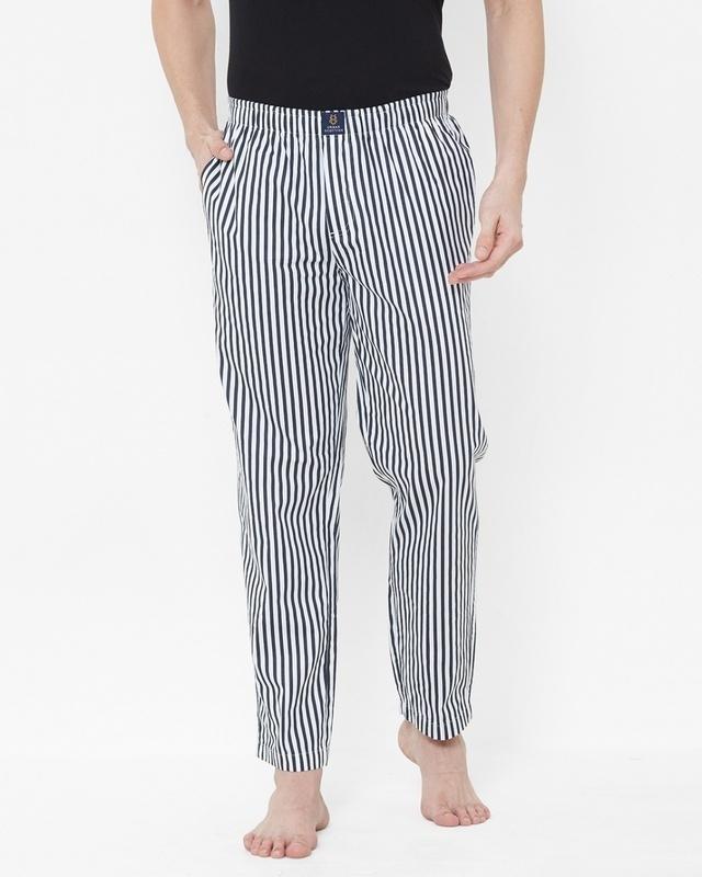 Men's White Striped Cotton Lounge Pants
