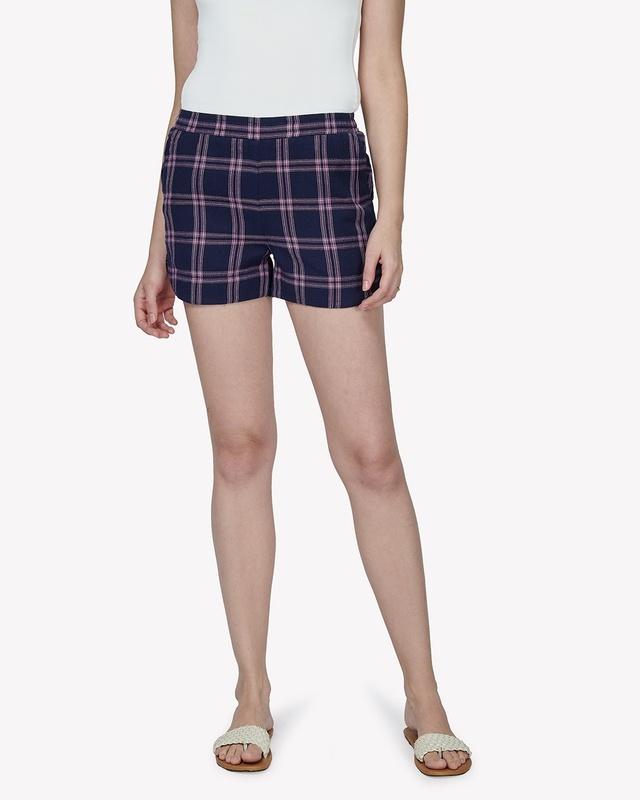 Women's Blue Checked Shorts