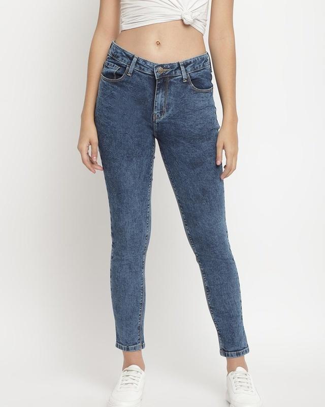 Women's Blue Washed Slim Fit Jeans