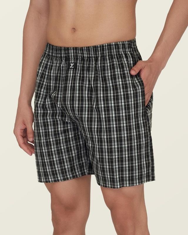 XYXX Men's Black Checked Relaxed Fit Boxers