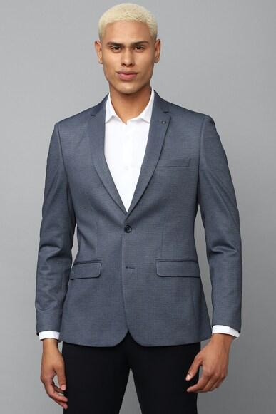 Men Blue Ultra Slim Fit Check Formal Blazer