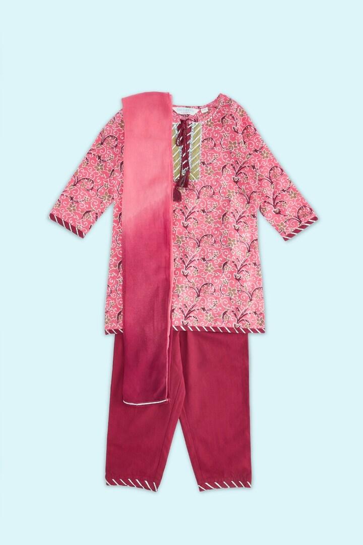 Pink Printed Pant Kurta Dupatta Set