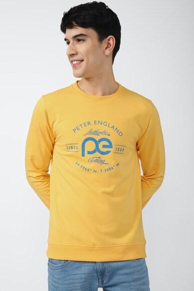 Men Yellow Graphic Print Crew Neck Sweatshirt