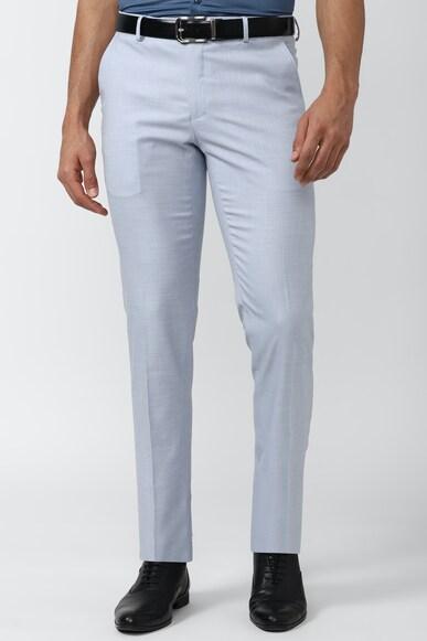 Men Blue Textured Slim Fit Formal Trousers