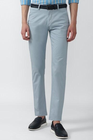Men Blue Textured Super Slim Fit Casual Trousers