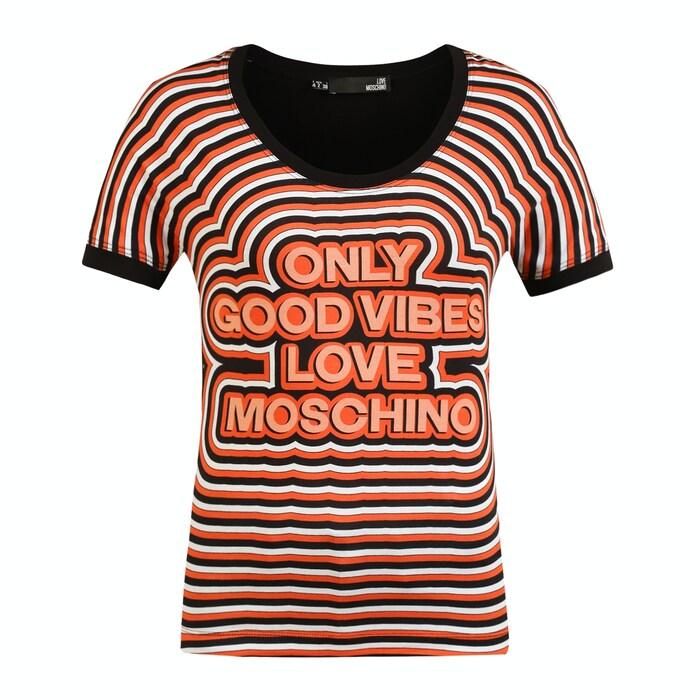 Women Black Striped And Quote T shirt
