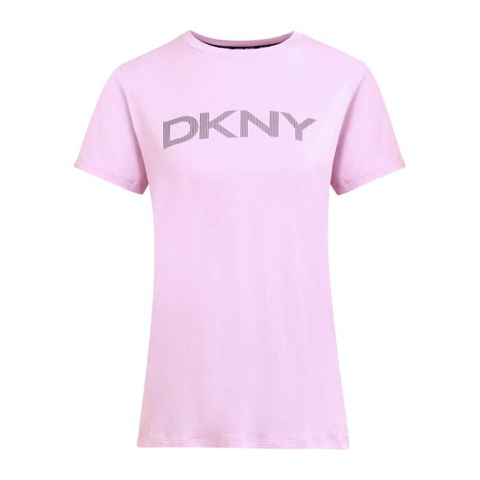 Women Lilac Solid Striped Front Logo T-shirt