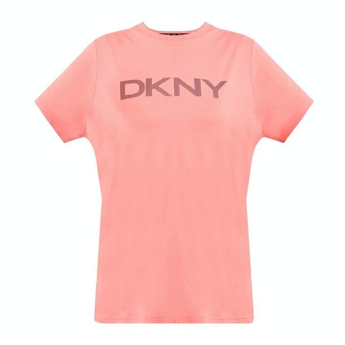 Women Baby Pink Solid Striped Front Logo T-shirt