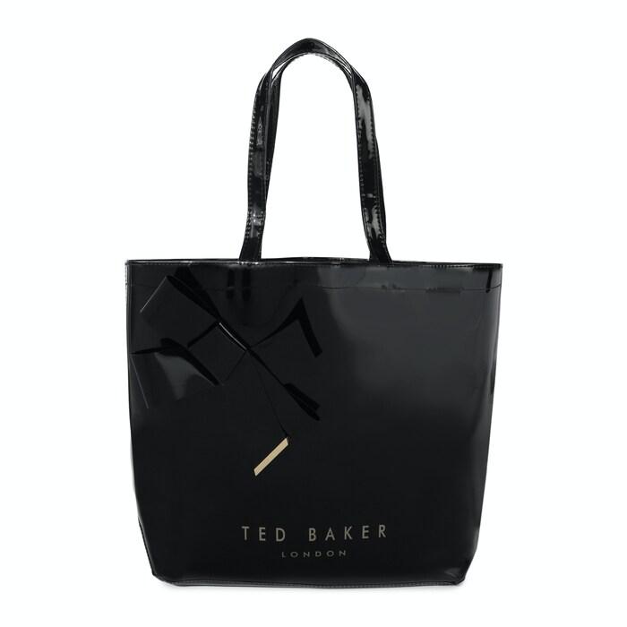 Women Black Solid Bow Icon Large Tote Bag
