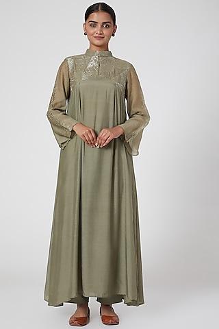 Olive Green Embroidered Kurta With Pants