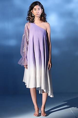 Lilac & White Pure Silk Ombre Dyed Dress