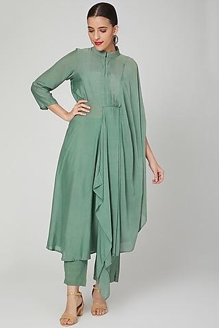 Emerald Green Hand Embroidered Dress With Pants
