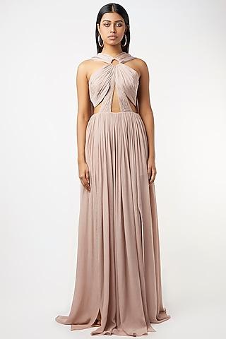 Nude Ruched Ring Gown