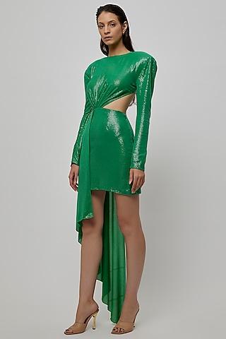 Green Sequins Draped Dress